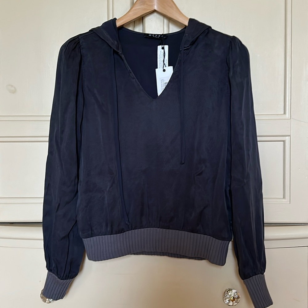 Maven West Midnight Blue Mixed Media Hoodie with Grey Banding XS - NWT